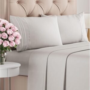 King Size 4 Piece Sheet Set - Comfy Breathable & Cooling Bed Sheets Set - Hotel Luxury Bedding for Women, Men, Kids & Teens - Deep Pockets, Easy-Fit, Super Soft & Wrinkle Free -  - French Grey