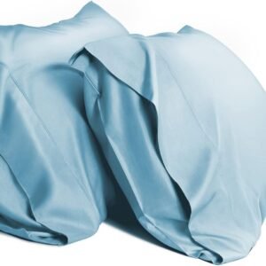 Standard Pillow Cases Cooling Pillowcases Set of 2 Breathable Cool Silky Soft Rayon Derived from Bamboo Fabric,Hair and Skin Friendly,Light Blue,20x26IN