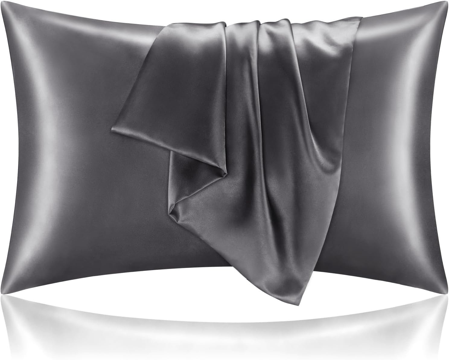 Satin Pillowcase for Hair and Skin, Super Soft and Cooling Similar to Silk Pillow Cases 2 Pack with Envelope Closure, Gift for Women Men(20"x30" Queen Size, Dark Grey)