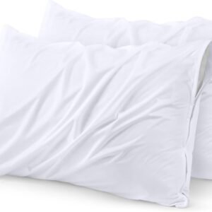 Waterproof Pillow Protectors Zippered (2 Pack, White) Standard Size, Zippered Pillowcases, Bed Bug Proof Pillow Encasement Covers 20 x 26 Inches
