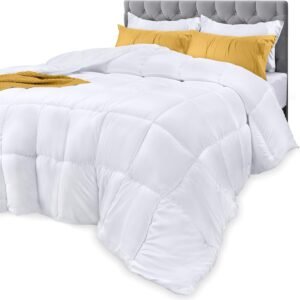 Bedding Comforters Queen Size, All Season Duvet Insert, Down Alternative Box Stitched Bed Comforter with Corner Tabs, Machine Washable (White)