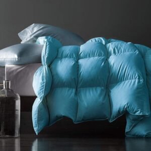 Down Comforter Twin Size All Season Turquoise 100% Cotton Cover Down Duvet Insert with Corner Tabs (68x90, 35 oz)