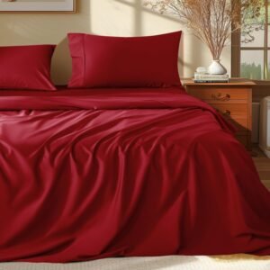 100% Egyptian Cotton Queen Size Sheets Set - 1000 Thread Count，Luxury Cotton Bed Sheets，Breathable & Cooling Bedding and Pillow Cases, 16 Inch Deep Pocket - 4 Piece (Burgundy, Queen)