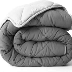 Microfiber All Seasons Down Alternative Quilted Comforter - Cooling Breathable Premium Soft Reversible Microfiber Duvet Blanket, Light Gray/Dark Gray, Full