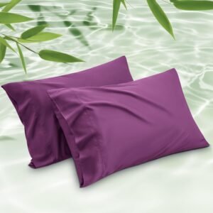 Cooling Pillow Cases Queen Size Set of 2, Rayon Derived from Bamboo Cooling Pillowcase for Hot Sleepers, Soft & Silky Pillow Covers with Envelope Closure, Dark Purple, Gift, 20x30 Inches