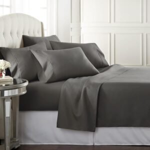 King Sheet Set 6 Piece Hotel Quality Bed Sheet w/ 4 Pillowcases - Microfiber Sheet Sets with Deep Pockets, Breathable Cooling Wrinkle Free, Machine Washable 6 Pc Sheets for King Size Bed, Gray