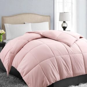 All Season Queen Size Soft Quilted Down Alternative Comforter Reversible Duvet Insert with Corner Tabs,Winter Summer Warm Fluffy,Pink,88''x88''