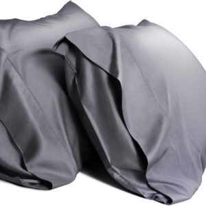 Cooling Queen Pillow Cases Set of 2 Breathable Cool Silky Soft Rayon Derived from Bamboo Fabric, Moisture Wicking for Hot Sleepers,Hair and Skin Friendly,Dark Grey,2 Pack,20x30IN