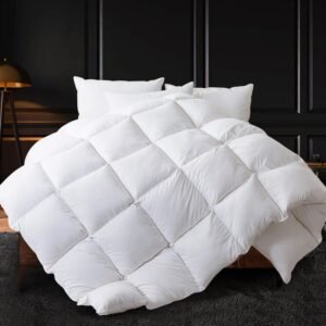 Queen Size Feather Comforter, Filled with Feather and Down, White All Season Duvet Insert - Luxurious Hotel Bed Comforter - 100% Cotton Cover, Medium Warmth with Corner Tabs - 90x90 Inch