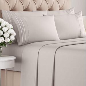 Queen 6 Piece Sheet Set - Breathable & Cooling Sheets - Hotel Luxury Bed Sheets - 1 Flat Sheet, 1 Fitted Sheet & 4 Pillowcases - Deep Pocket - Easy Fit, Soft & Wrinkle Free - Queen Light Grey Sheets