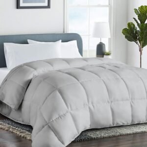 Premium 2100 Series All Season King Size Comforter - Down Alternative Comforter - Quilted Duvet Insert with Corner Tabs - Luxury Soft Hotel Comforter - Reversible - Light Grey