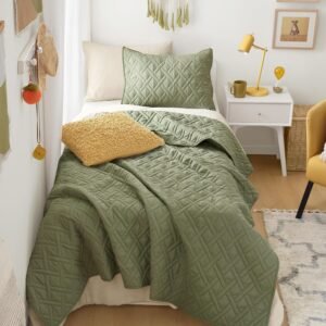Twin Quilt Set rn Reversible Diamond Coverlet Twin Bedding Set Cozy Quilted Winter Layer, All Season Lightweight Soft Twin Size Quilt, , Twin/Twin XL Sage Green 2 Piece
