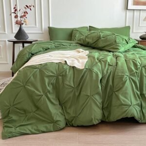 Queen Comforter Set, 7 Pieces Bed in a Bag Queen, Pintuck Bedding Sets with Comforter, Sheets, Pillowcases & Shams - Olive Green