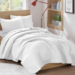 Comfort  Quilt Set-Luxury Double Sided Stitching Design Summer Blanket, Lightweight, Soft, All Season Bedding Layer, Matching Sham, White, Coverlet Twin/Twin XL(66"x90") 2 Piece