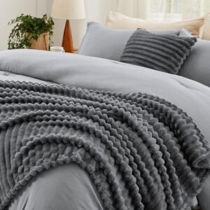 Twin Comforter Set 4 Pieces - Bed in a Bag with Throw Blanket and Decorative Pillow, Lightweight Bedding Comforter Sets, All Season Bedding, Dark Grey